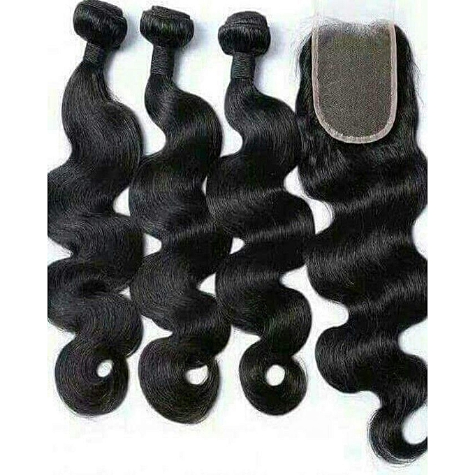 Bodywave Human Hair 3 Bundles For Full Head With Lace Closure 20 inches -  Zuba Online Mall
