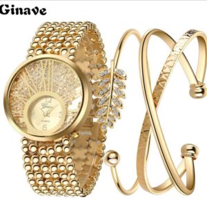 Ginave Diamond Female Watch With Leaf Bracelet